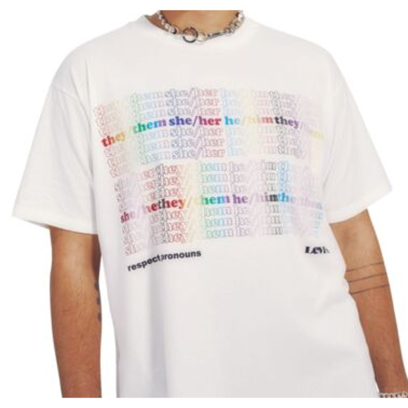 Levi's Men's Pride T Shirt Respect Our Pronouns Size XL White NWT - Picture 1 of 3